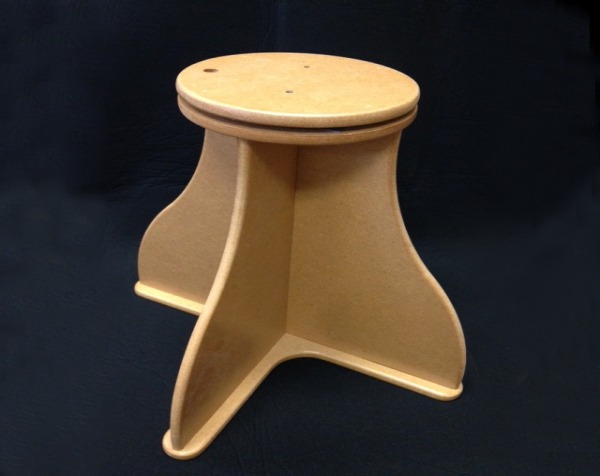 Custom wooden swivel display base with a clear lacquer finish, available in bulk for manufacturers.
